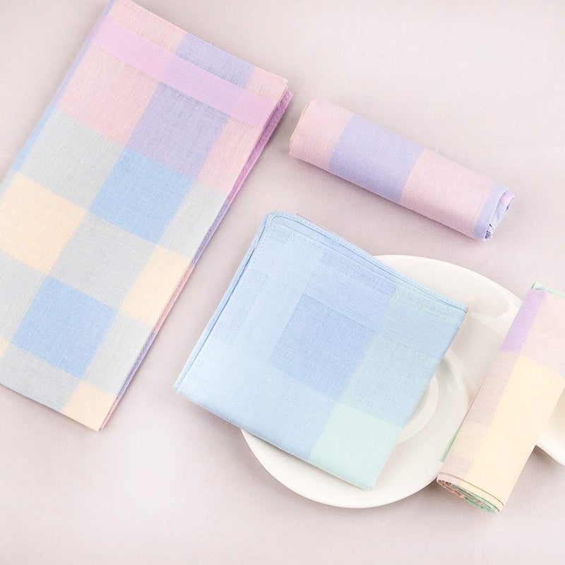 HOULIFE Handkerchiefs for Women, Soft Cotton Ladies Checkered Pattern Hankies with Stripe Candy Color 6/12PCS (Mixed 1-12 PCS) - Image 4
